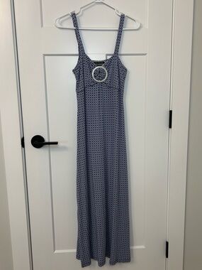 Melanie Lyne Blue White Geo Print Ring Detail Maxi Dress XS